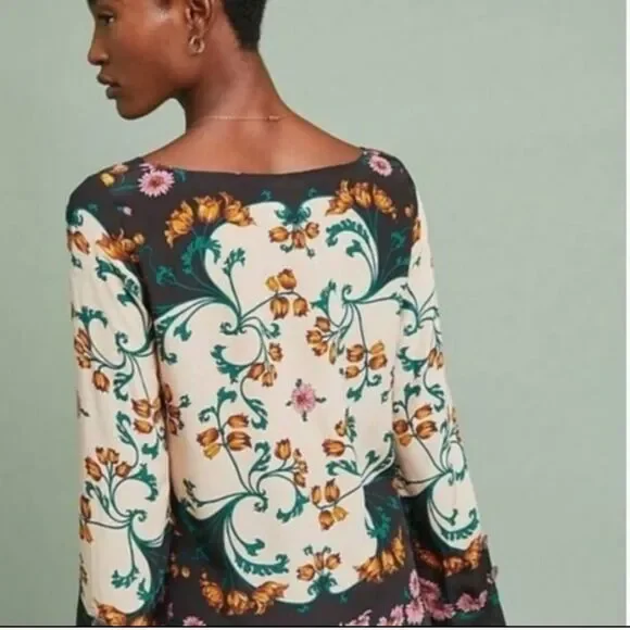 Anthropologie Maeve Florence Floral Boatneck Silk Top - Picture 3 of 10